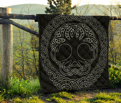Black And White Viking Yggdrasil Print Quilt