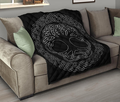 Black And White Viking Yggdrasil Print Quilt