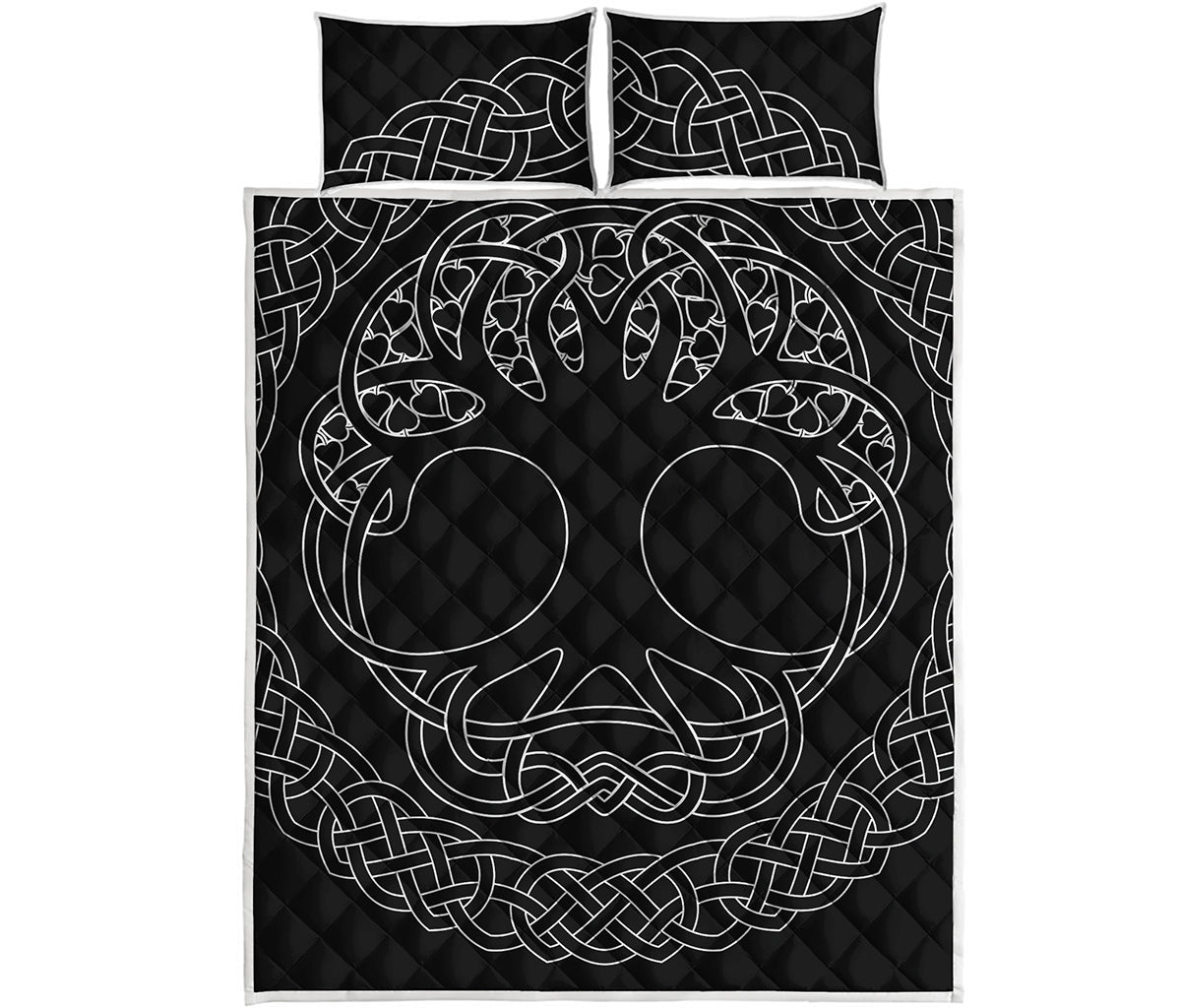 Black And White Viking Yggdrasil Print Quilt Bed Set