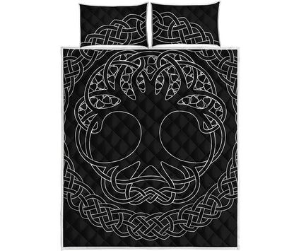 Black And White Viking Yggdrasil Print Quilt Bed Set