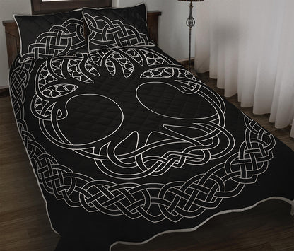 Black And White Viking Yggdrasil Print Quilt Bed Set
