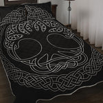 Black And White Viking Yggdrasil Print Quilt Bed Set