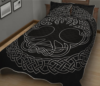 Black And White Viking Yggdrasil Print Quilt Bed Set