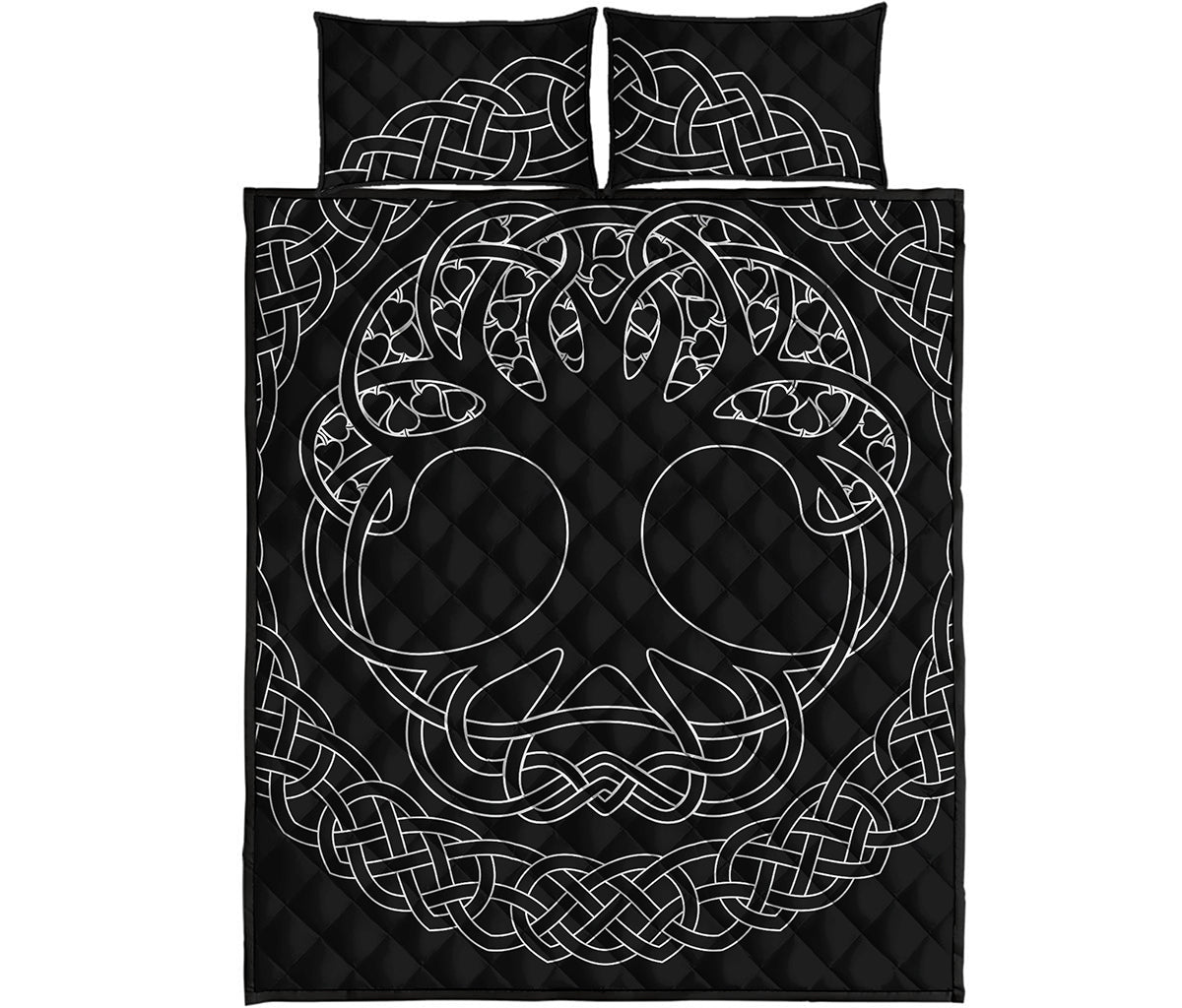 Black And White Viking Yggdrasil Print Quilt Bed Set