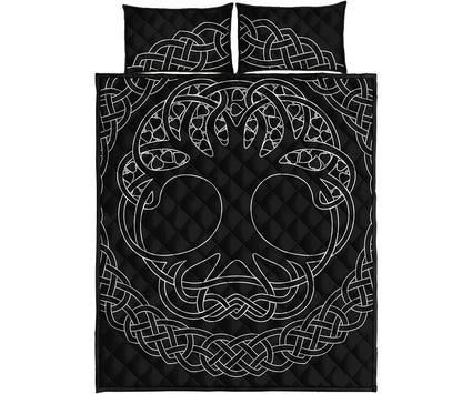 Black And White Viking Yggdrasil Print Quilt Bed Set