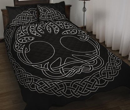 Black And White Viking Yggdrasil Print Quilt Bed Set