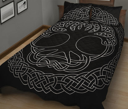 Black And White Viking Yggdrasil Print Quilt Bed Set