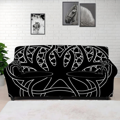 Black And White Viking Yggdrasil Print Sofa Cover
