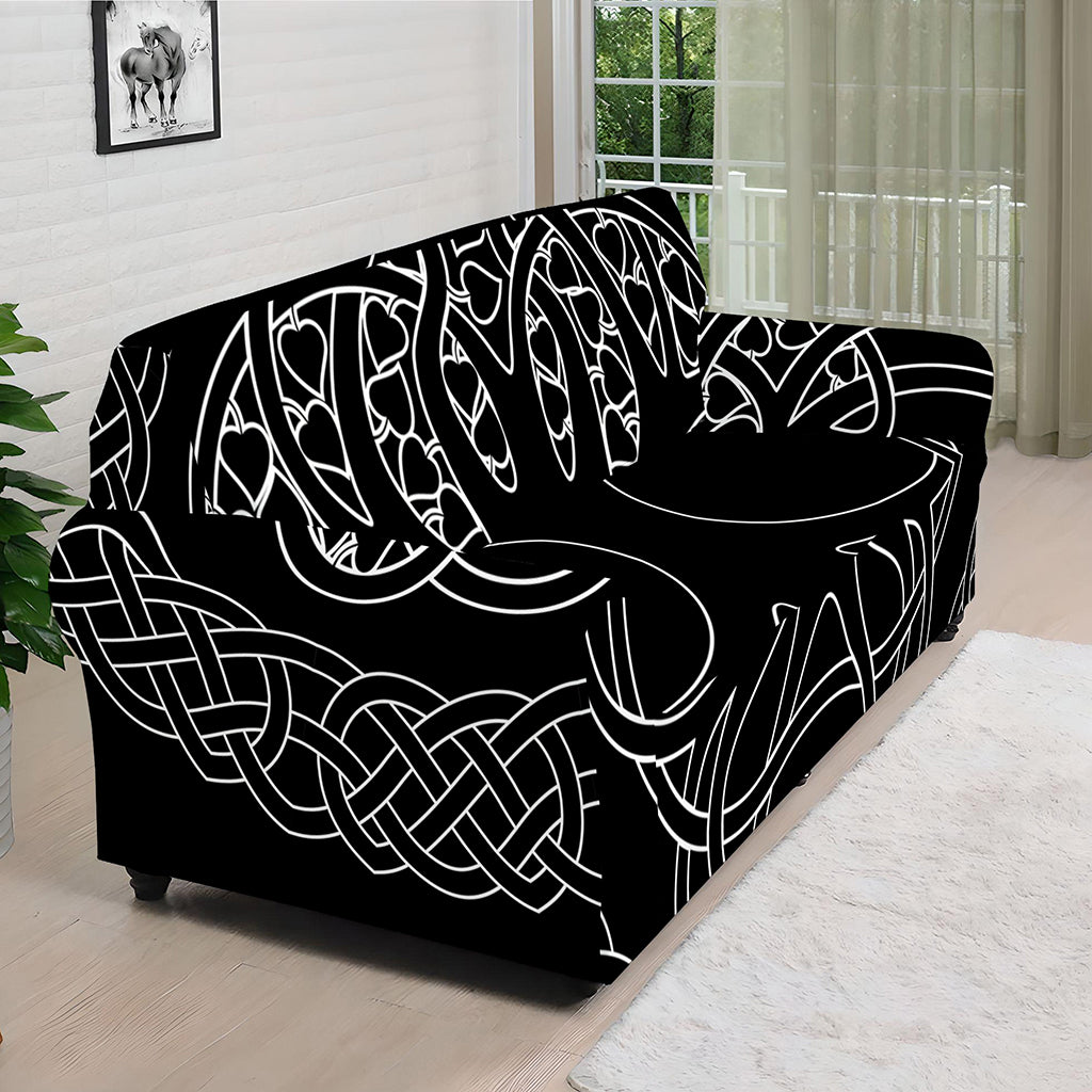 Black And White Viking Yggdrasil Print Sofa Cover