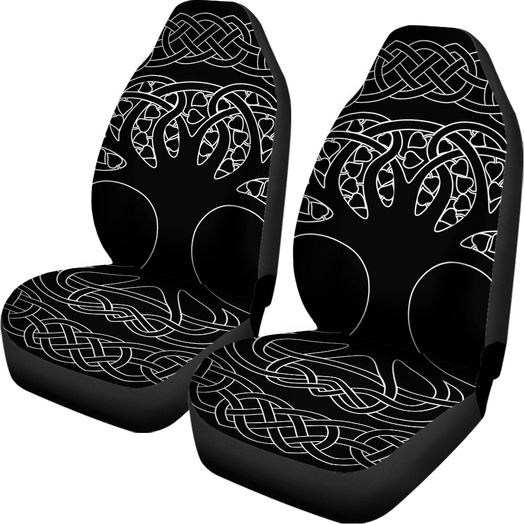 Black And White Viking Yggdrasil Print Universal Fit Car Seat Covers