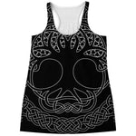 Black And White Viking Yggdrasil Print Women's Racerback Tank Top