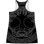 Black And White Viking Yggdrasil Print Women's Racerback Tank Top