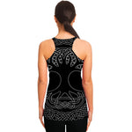 Black And White Viking Yggdrasil Print Women's Racerback Tank Top