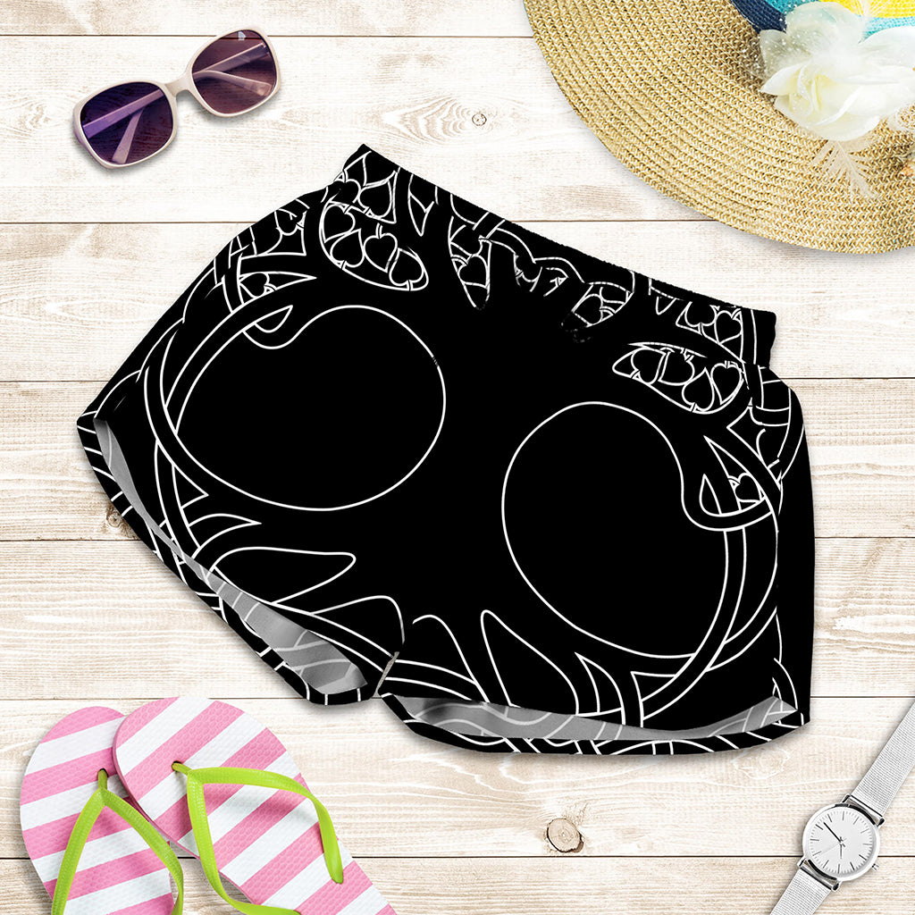 Black And White Viking Yggdrasil Print Women's Shorts