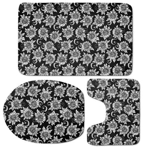 Black And White Vintage Sunflower Print 3 Piece Bath Mat Set