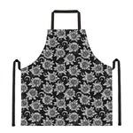 Black And White Vintage Sunflower Print Apron