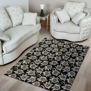 Black And White Vintage Sunflower Print Area Rug