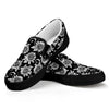 Black And White Vintage Sunflower Print Black Slip On Shoes