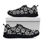 Black And White Vintage Sunflower Print Black Sneakers