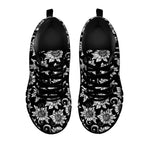 Black And White Vintage Sunflower Print Black Sneakers