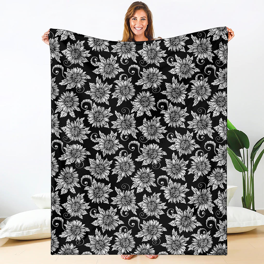 Black And White Vintage Sunflower Print Blanket