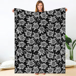 Black And White Vintage Sunflower Print Blanket