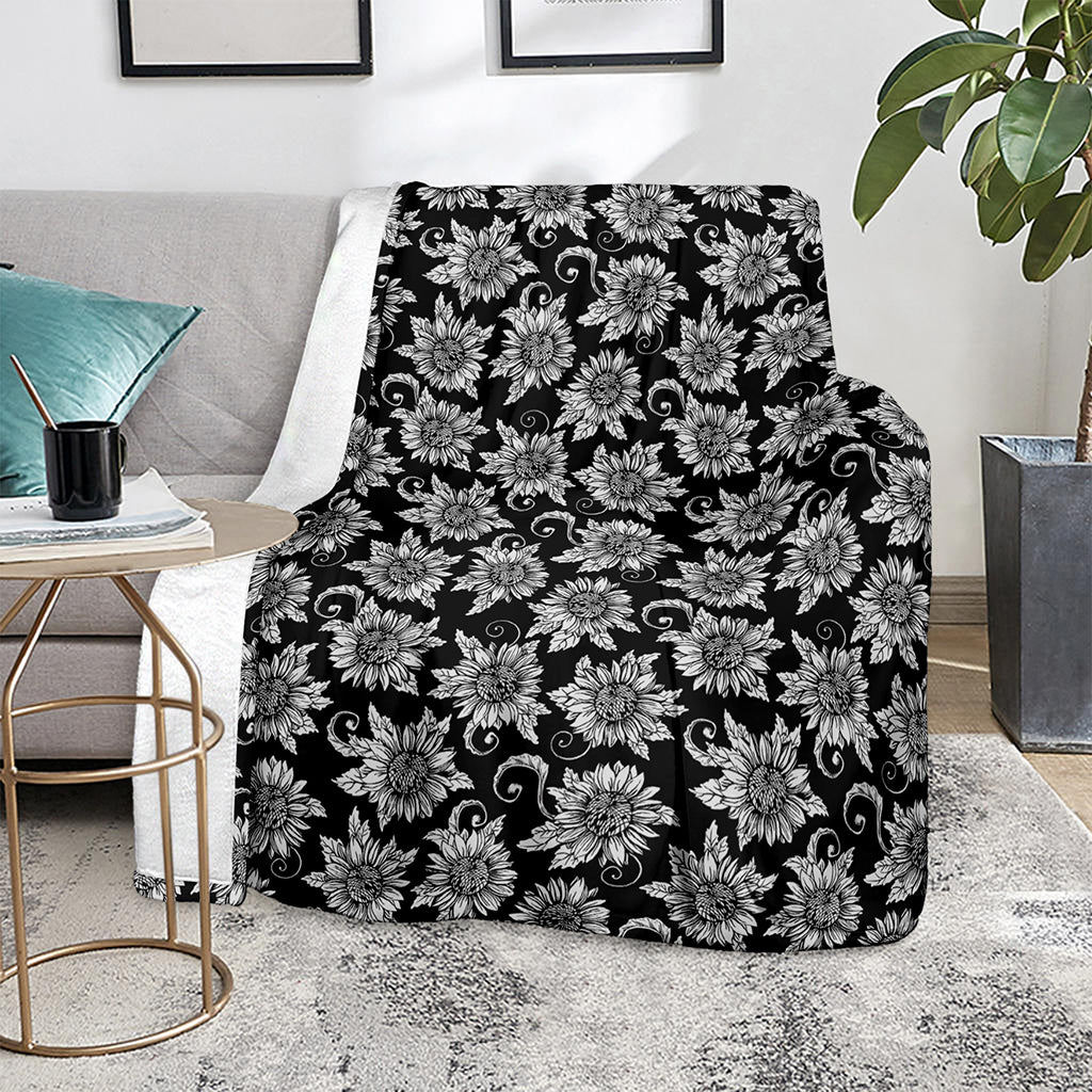 Black And White Vintage Sunflower Print Blanket