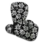 Black And White Vintage Sunflower Print Boxing Gloves