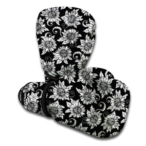 Black And White Vintage Sunflower Print Boxing Gloves