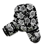 Black And White Vintage Sunflower Print Boxing Gloves