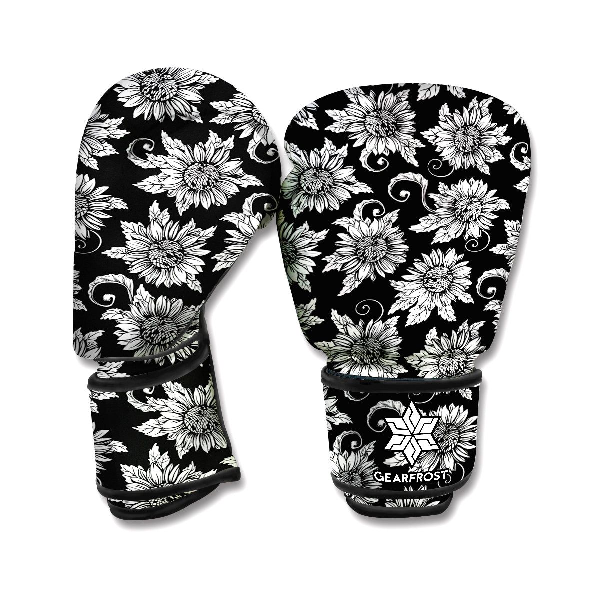 Black And White Vintage Sunflower Print Boxing Gloves