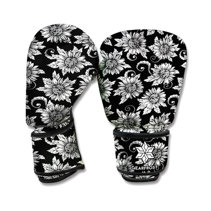 Black And White Vintage Sunflower Print Boxing Gloves