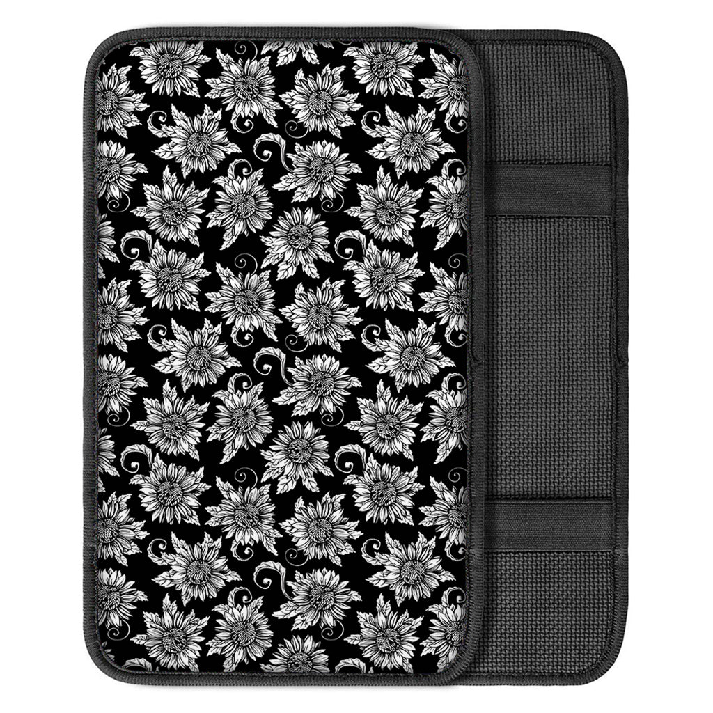 Black And White Vintage Sunflower Print Car Center Console Cover