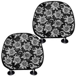 Black And White Vintage Sunflower Print Car Headrest Covers