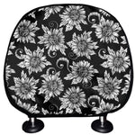 Black And White Vintage Sunflower Print Car Headrest Covers