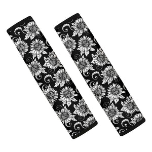 Black And White Vintage Sunflower Print Car Seat Belt Covers