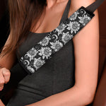 Black And White Vintage Sunflower Print Car Seat Belt Covers