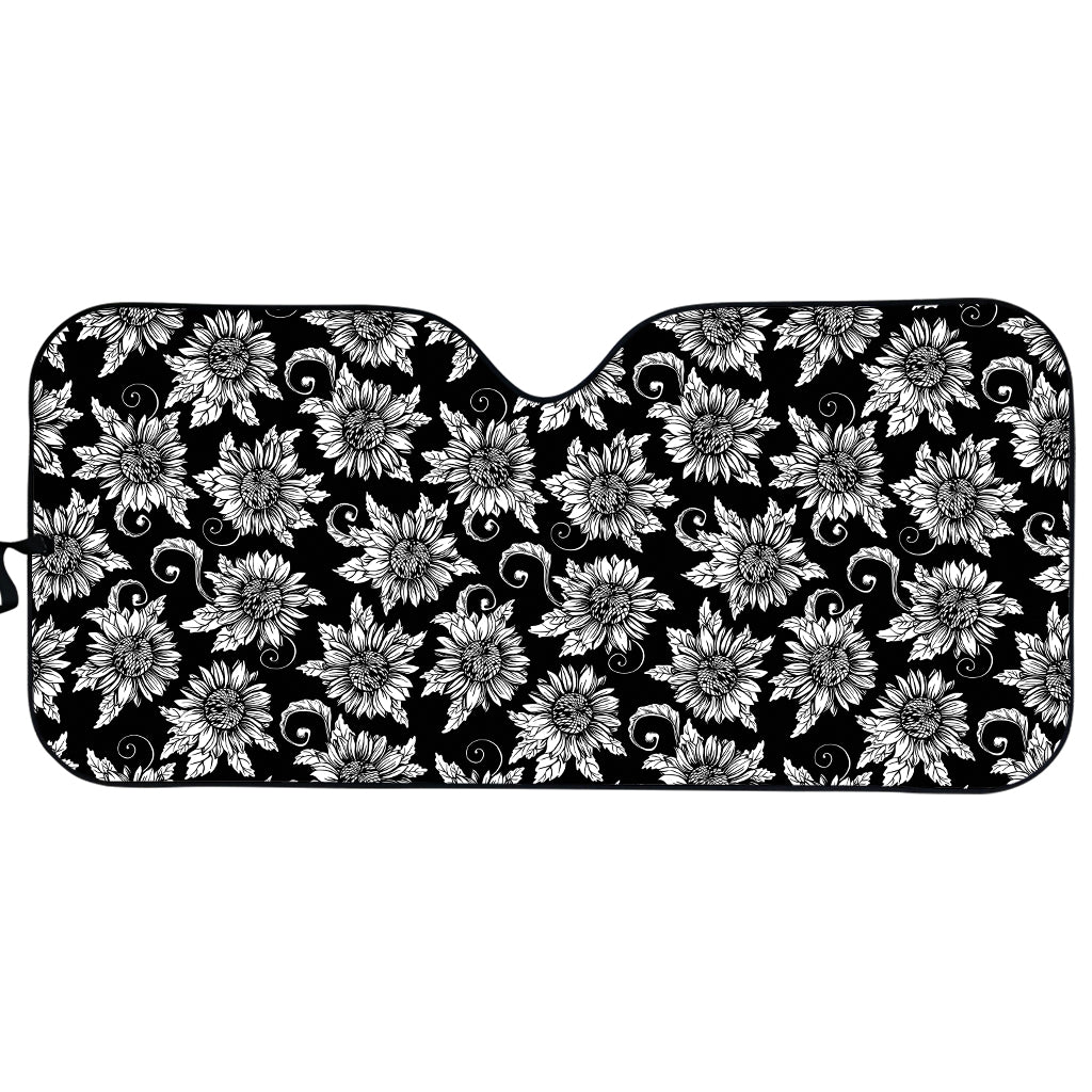 Black And White Vintage Sunflower Print Car Sun Shade