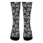 Black And White Vintage Sunflower Print Crew Socks