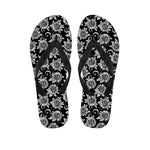 Black And White Vintage Sunflower Print Flip Flops