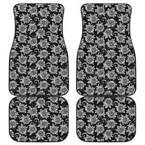 Black And White Vintage Sunflower Print Front and Back Car Floor Mats