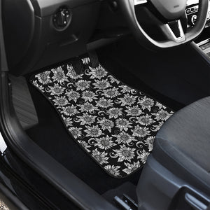 Black And White Vintage Sunflower Print Front and Back Car Floor Mats