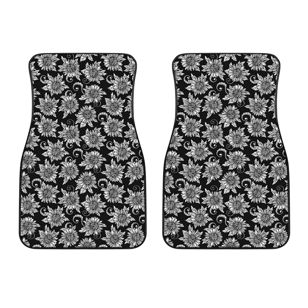 Black And White Vintage Sunflower Print Front Car Floor Mats