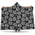 Black And White Vintage Sunflower Print Hooded Blanket