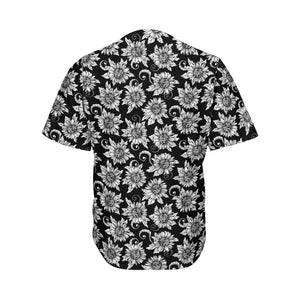 Black And White Vintage Sunflower Print Men's Baseball Jersey