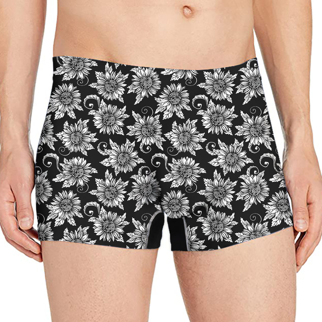 Black And White Vintage Sunflower Print Men's Boxer Briefs