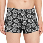 Black And White Vintage Sunflower Print Men's Boxer Briefs