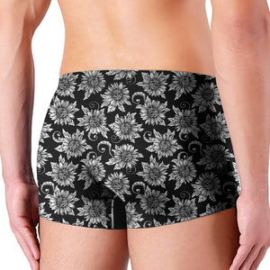 Black And White Vintage Sunflower Print Men's Boxer Briefs