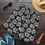 Black And White Vintage Sunflower Print Men's Shorts