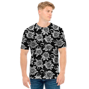 Black And White Vintage Sunflower Print Men's T-Shirt